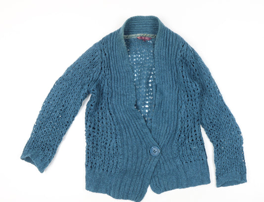 Womens UK Size 8 Fat Face Blue Cardigan Jumper