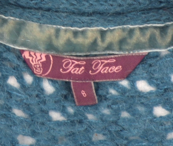 Womens UK Size 8 Fat Face Blue Cardigan Jumper