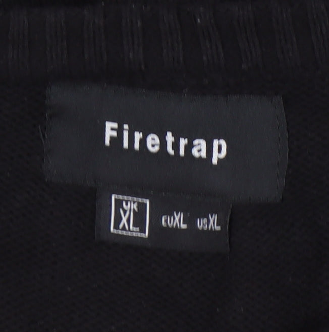 Firetrap Mens Black XL Crew Neck Pullover Jumper Knitwear Casual
