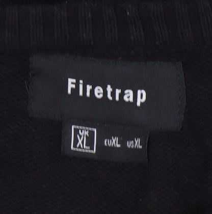 Firetrap Mens Black XL Crew Neck Pullover Jumper Knitwear Casual