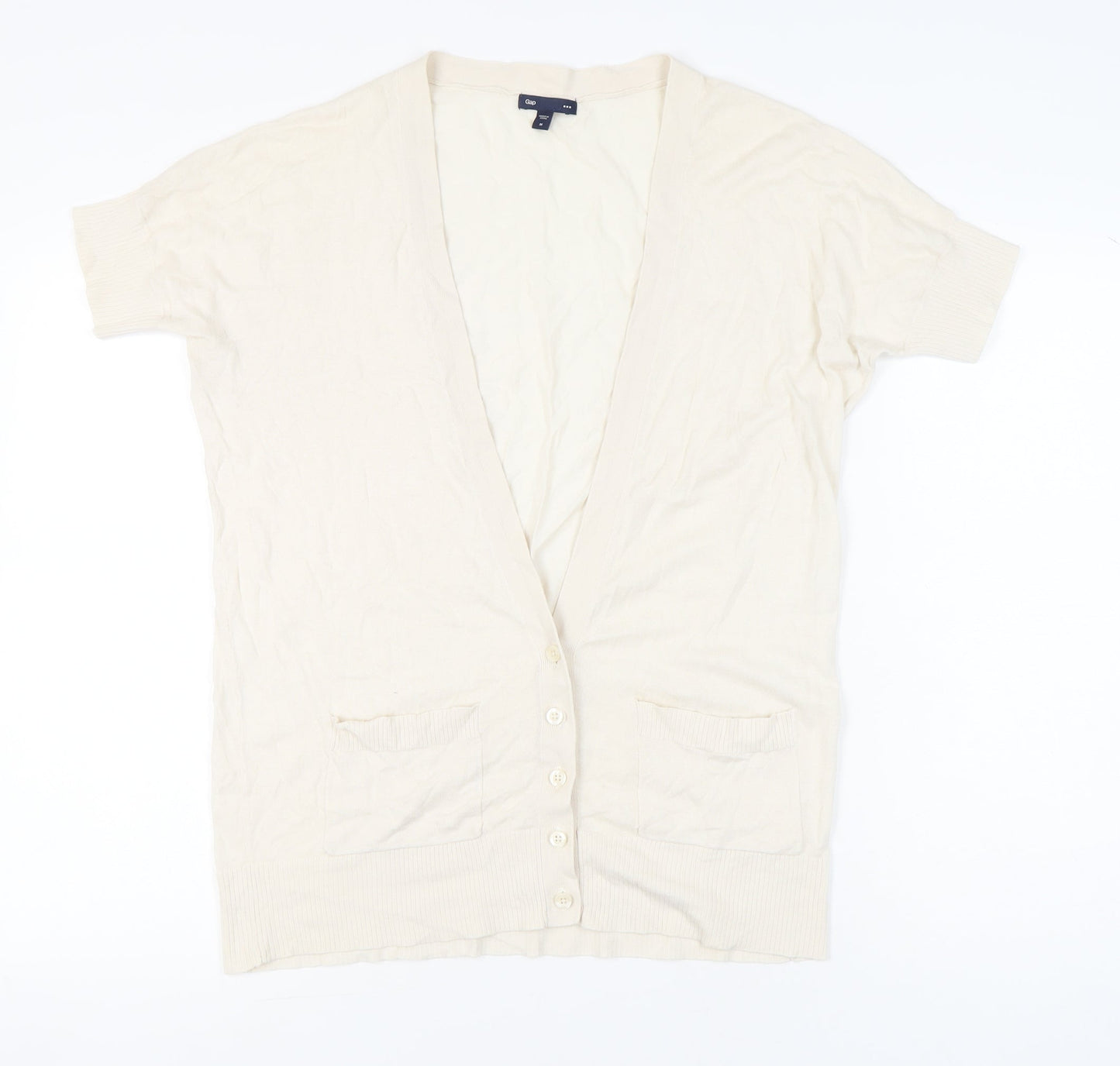 Gap Womens Beige Cotton Cardigan Medium Short Sleeve V-Neck