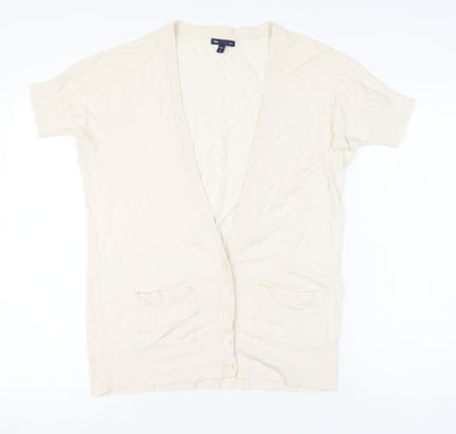 Gap Womens Beige Cotton Cardigan Medium Short Sleeve V-Neck