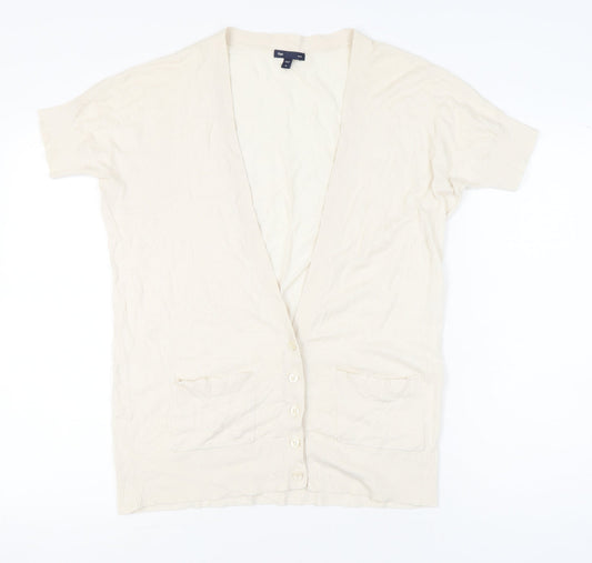 Gap Womens Beige Cotton Cardigan Medium Short Sleeve V-Neck