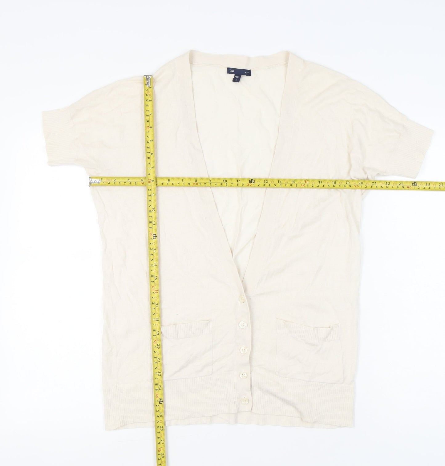 Gap Womens Beige Cotton Cardigan Medium Short Sleeve V-Neck