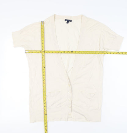 Gap Womens Beige Cotton Cardigan Medium Short Sleeve V-Neck
