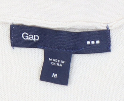 Gap Womens Beige Cotton Cardigan Medium Short Sleeve V-Neck