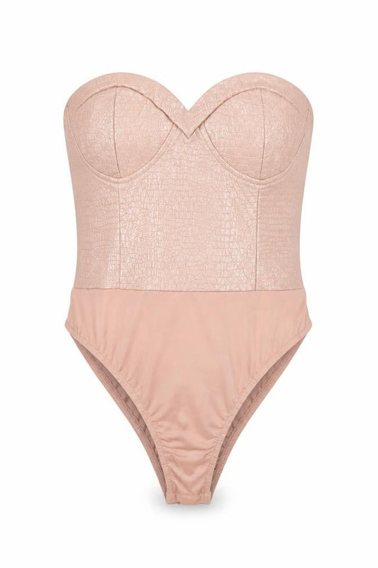 Pink Boutique Womens Beige Size 8 Strapless Bodysuit Partywear