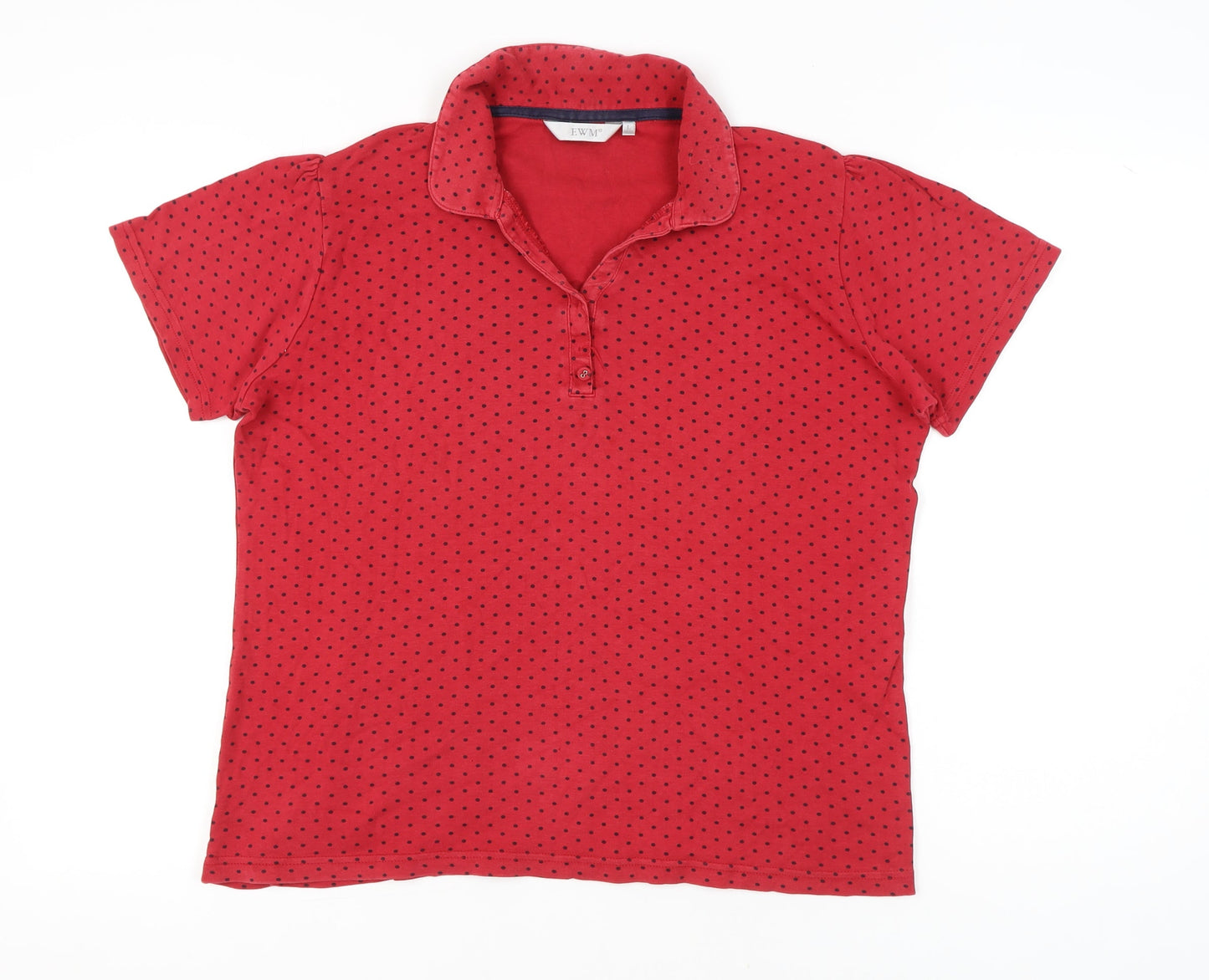 EWM Womens Red Polka Dot Cotton Polo Shirt Size L 16-20