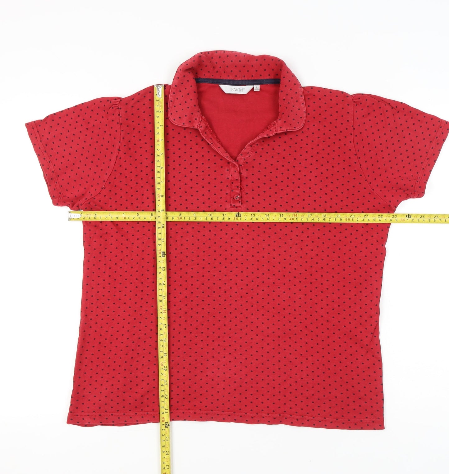 EWM Womens Red Polka Dot Cotton Polo Shirt Size L 16-20