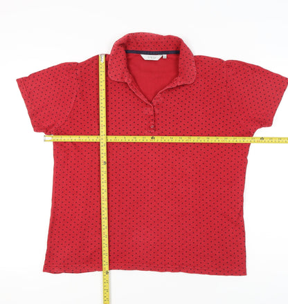 EWM Womens Red Polka Dot Cotton Polo Shirt Size L 16-20