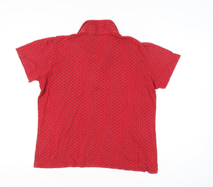 EWM Womens Red Polka Dot Cotton Polo Shirt Size L 16-20