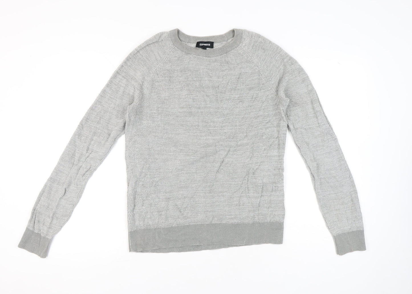 Express Men’s Grey Cotton Crew Neck Jumper Size L Regular Fit