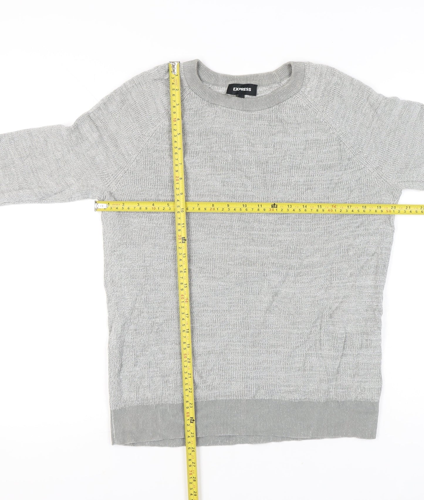 Express Men’s Grey Cotton Crew Neck Jumper Size L Regular Fit