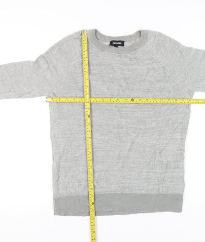 Express Men’s Grey Cotton Crew Neck Jumper Size L Regular Fit