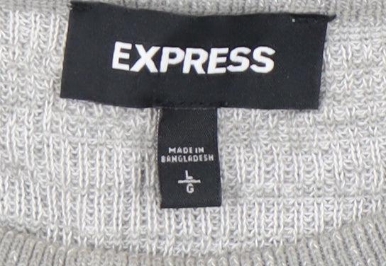 Express Men’s Grey Cotton Crew Neck Jumper Size L Regular Fit