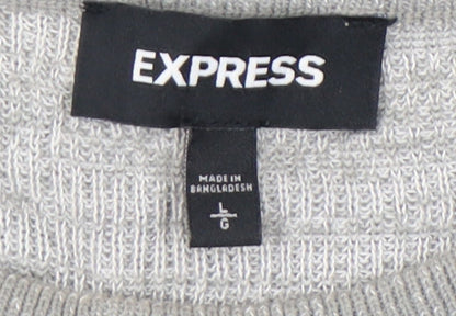 Express Men’s Grey Cotton Crew Neck Jumper Size L Regular Fit