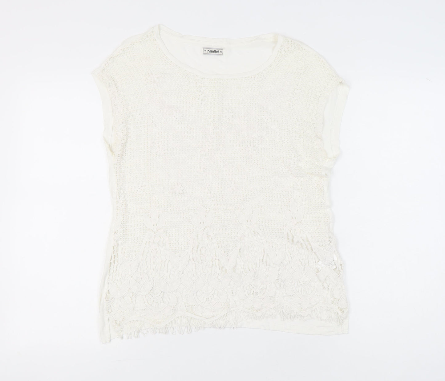 Womens UK Size 8 Pull&Bear Ivory Basic T-Shirt