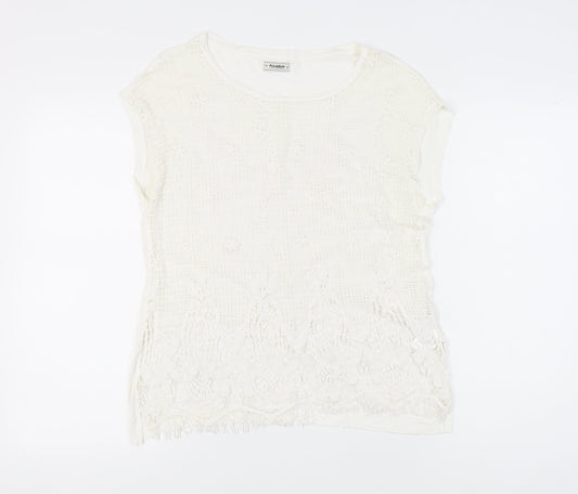 Womens UK Size 8 Pull&Bear Ivory Basic T-Shirt
