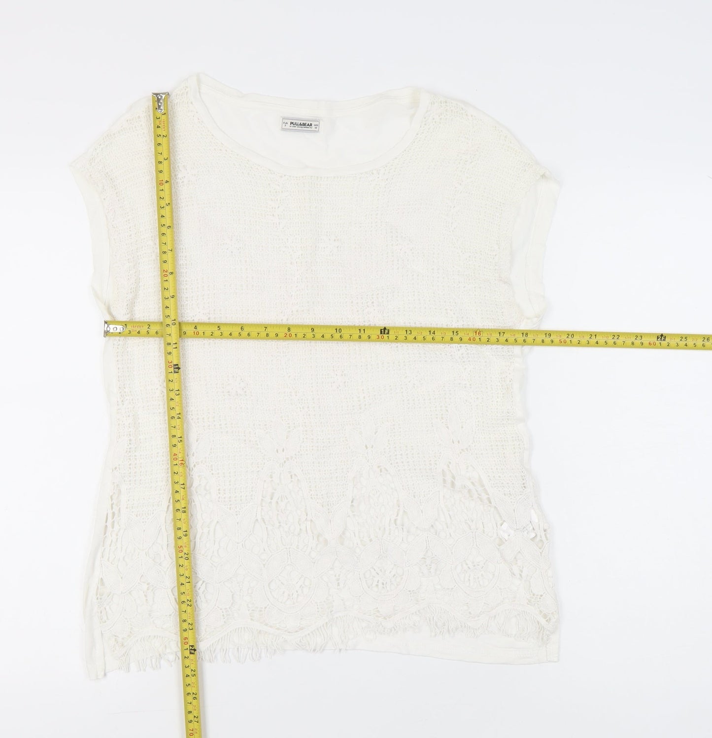 Womens UK Size 8 Pull&Bear Ivory Basic T-Shirt