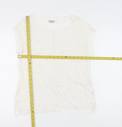 Womens UK Size 8 Pull&Bear Ivory Basic T-Shirt