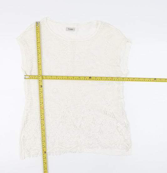 Womens UK Size 8 Pull&Bear Ivory Basic T-Shirt