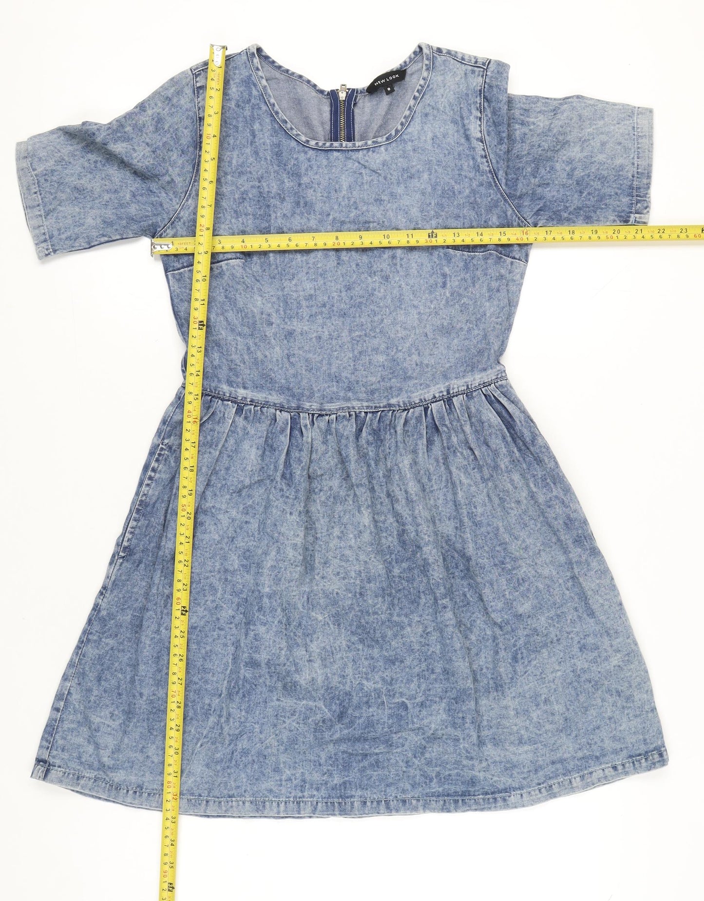 New Look Women’s Blue Denim Skater Dress Size 8 Knee Length