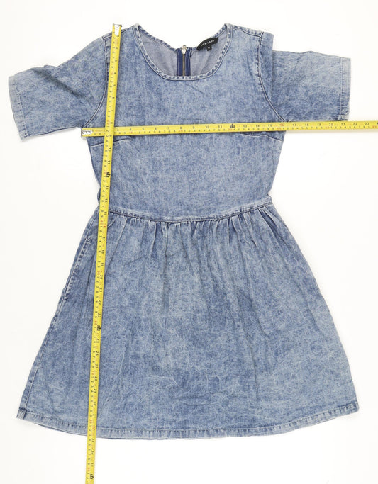 New Look Women’s Blue Denim Skater Dress Size 8 Knee Length