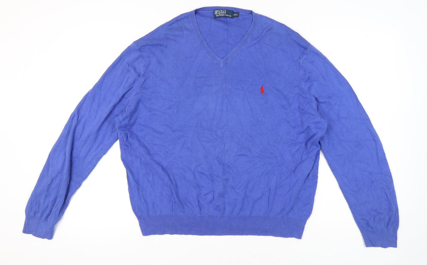 Ralph Lauren Men’s Blue 2XL Cotton V-Neck Jumper Pullover Knit