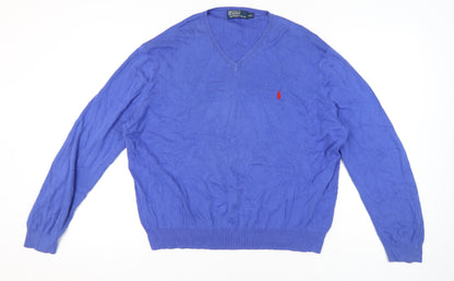 Ralph Lauren Men’s Blue 2XL Cotton V-Neck Jumper Pullover Knit