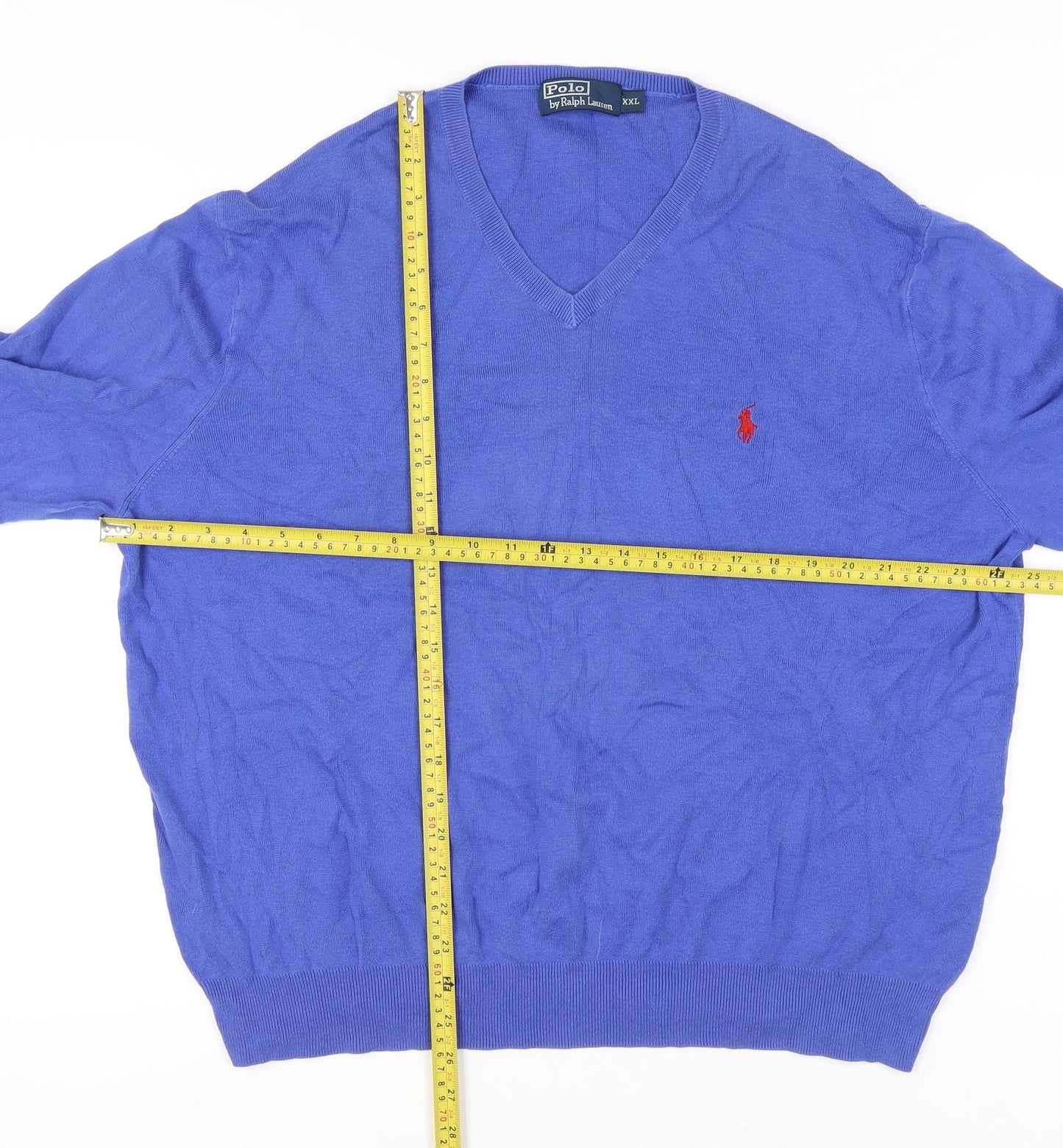 Ralph Lauren Men’s Blue 2XL Cotton V-Neck Jumper Pullover Knit