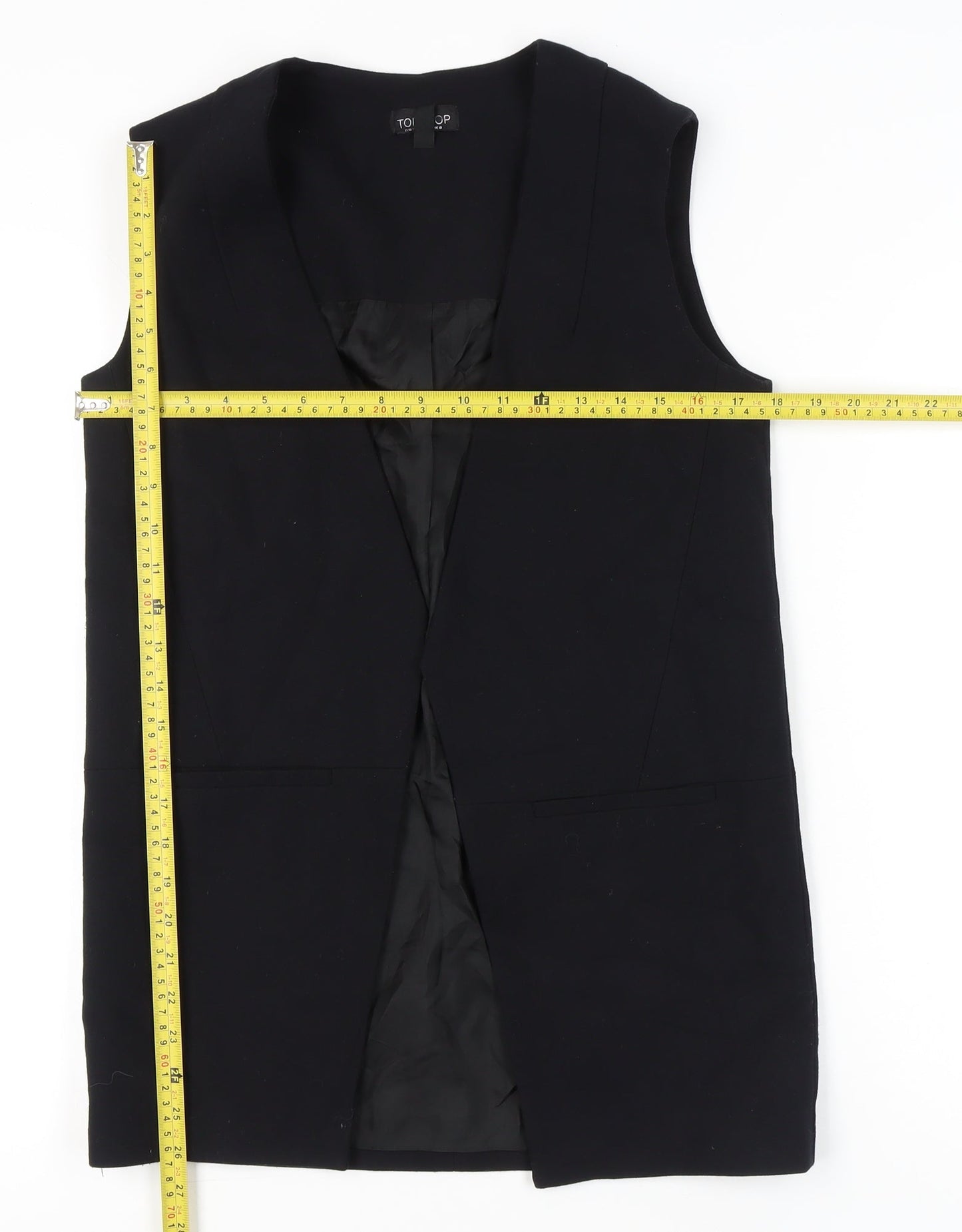 Topshop Women’s Black UK 8 Sleeveless Long Suit Waistcoat