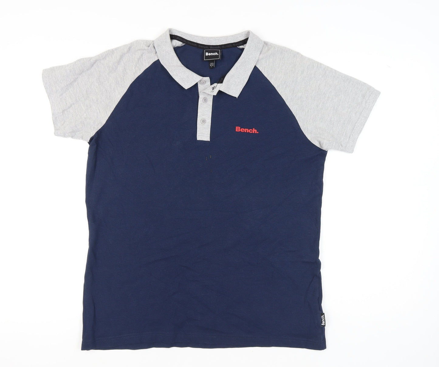 Bench Mens Blue Grey Colourblock Polo Shirt Size L Regular Fit