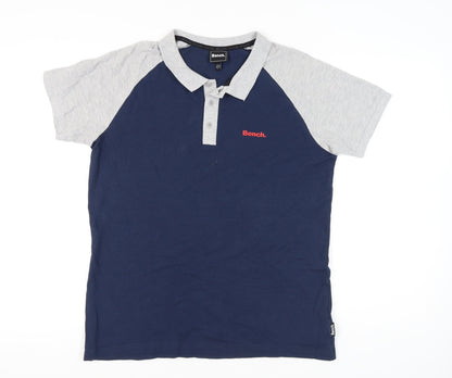 Bench Mens Blue Grey Colourblock Polo Shirt Size L Regular Fit