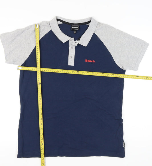 Bench Mens Blue Grey Colourblock Polo Shirt Size L Regular Fit