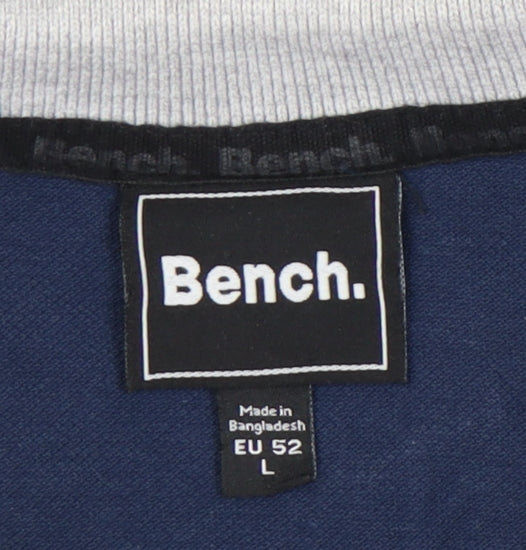 Bench Mens Blue Grey Colourblock Polo Shirt Size L Regular Fit