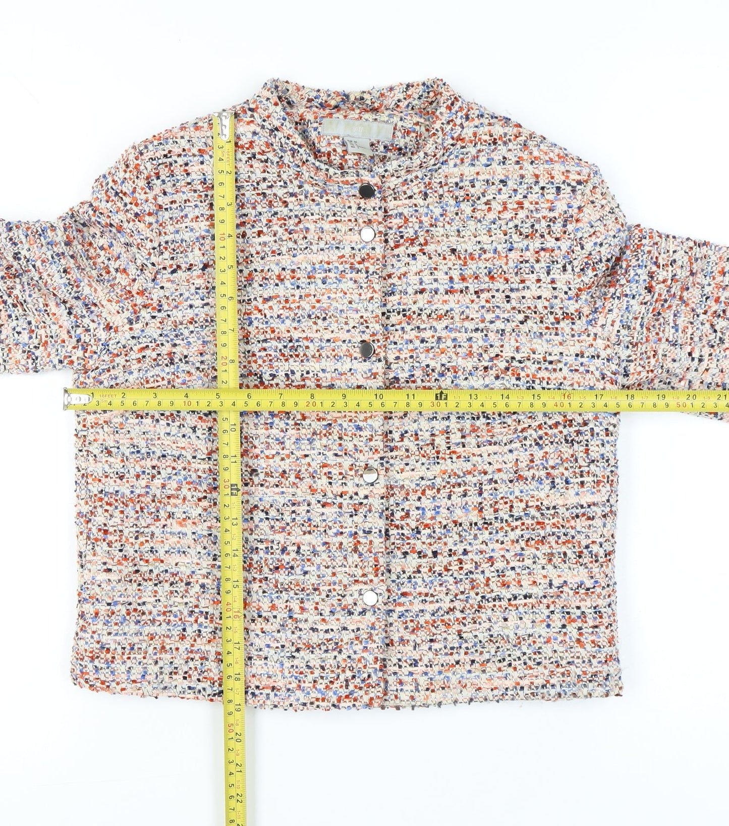 H&M Women’s Multicoloured Bouclé Cropped Suit Jacket Size 8