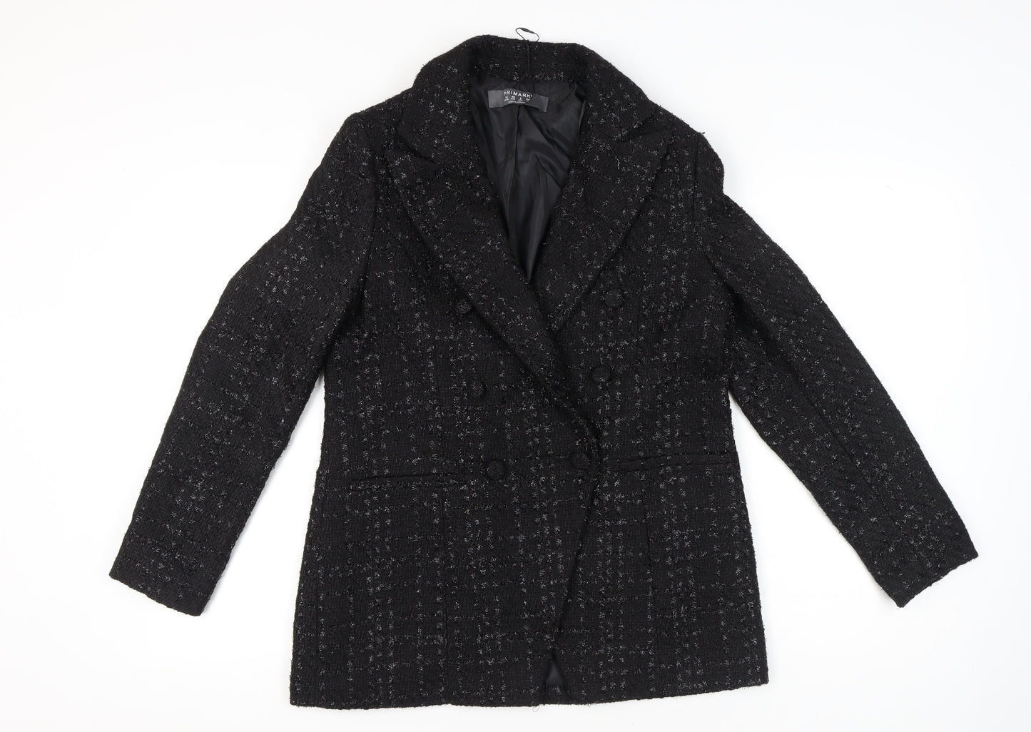 Primark Womens Black Bouclé Double-Breasted Blazer UK 12