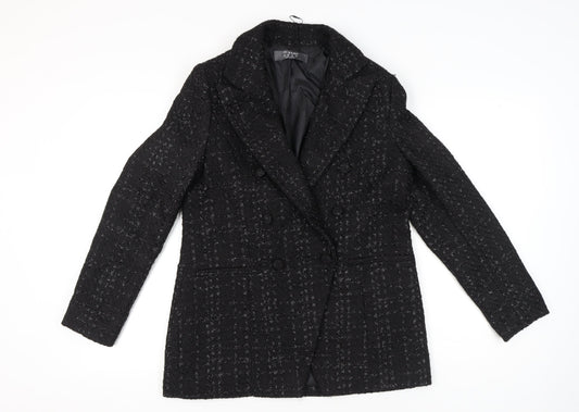 Primark Womens Black Bouclé Double-Breasted Blazer UK 12