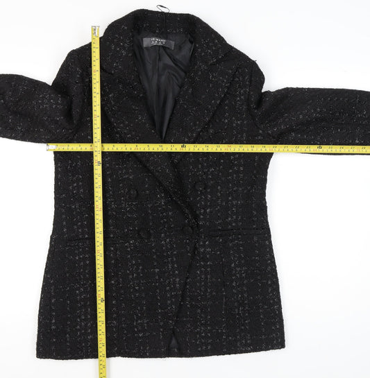 Primark Womens Black Bouclé Double-Breasted Blazer UK 12