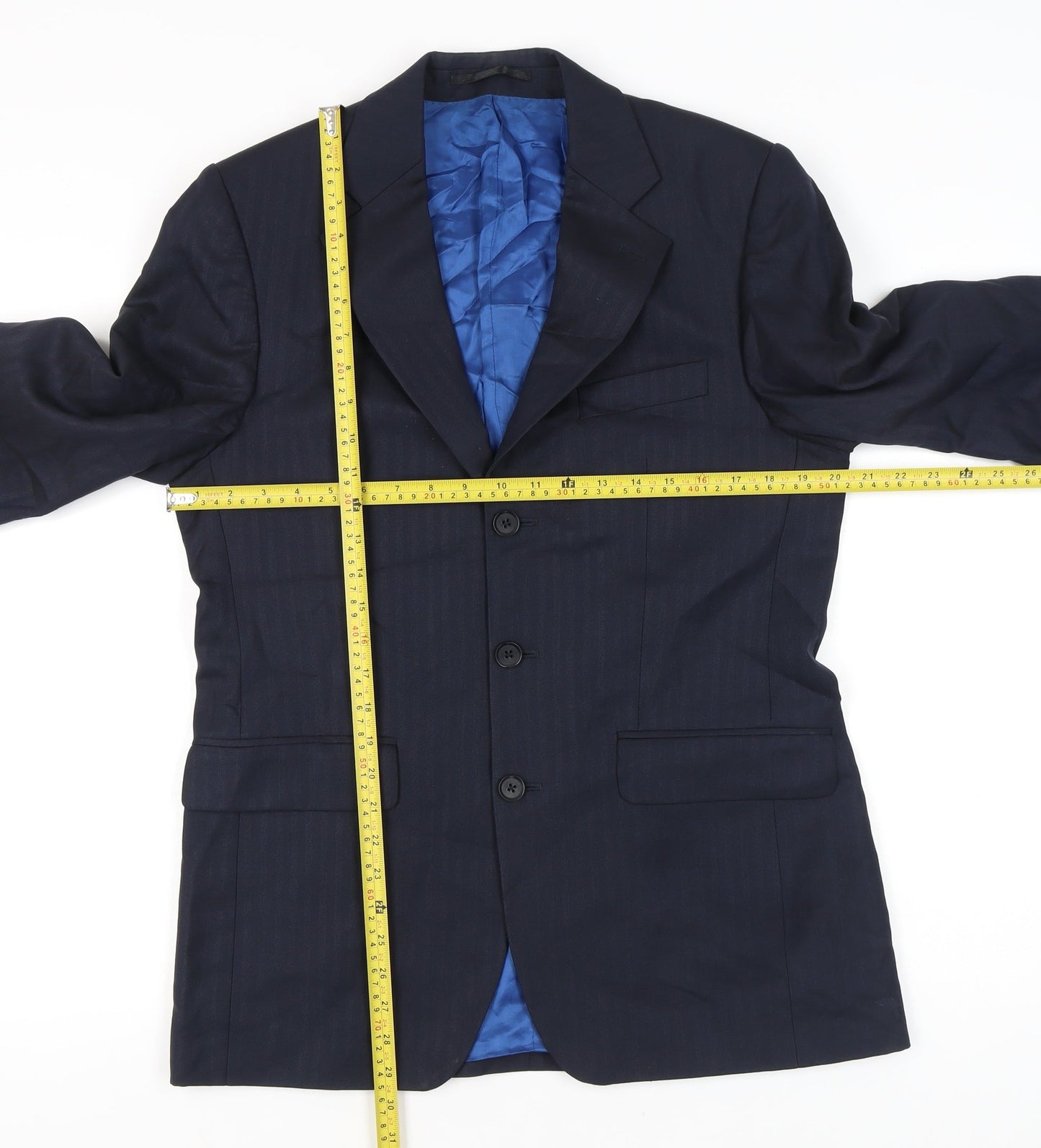 Charles Tyrwhitt Men's Blue 38R Wool Blazer Jacket Notch Lapel