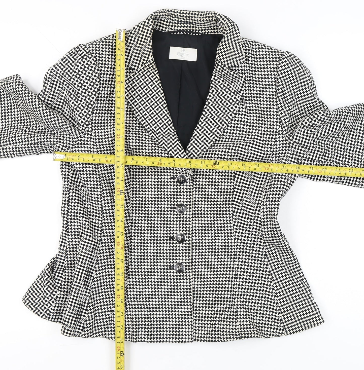 Élégance Paris Women's Black Houndstooth Blazer Size 12