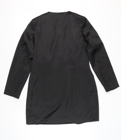 Boohoo Women Black Size 14 Shift Mini Dress Long Sleeve V-Neck