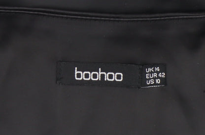 Boohoo Women Black Size 14 Shift Mini Dress Long Sleeve V-Neck