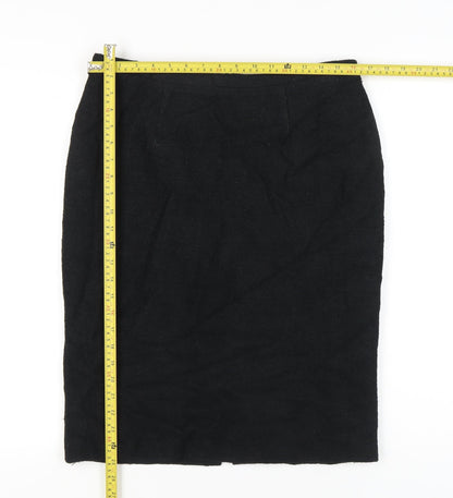 Marks and Spencer Women Black Size 12 Pencil Skirt Wool Blend