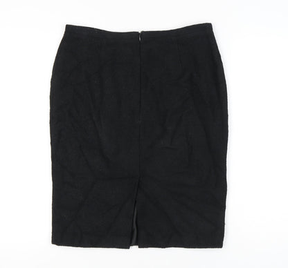Marks and Spencer Women Black Size 12 Pencil Skirt Wool Blend