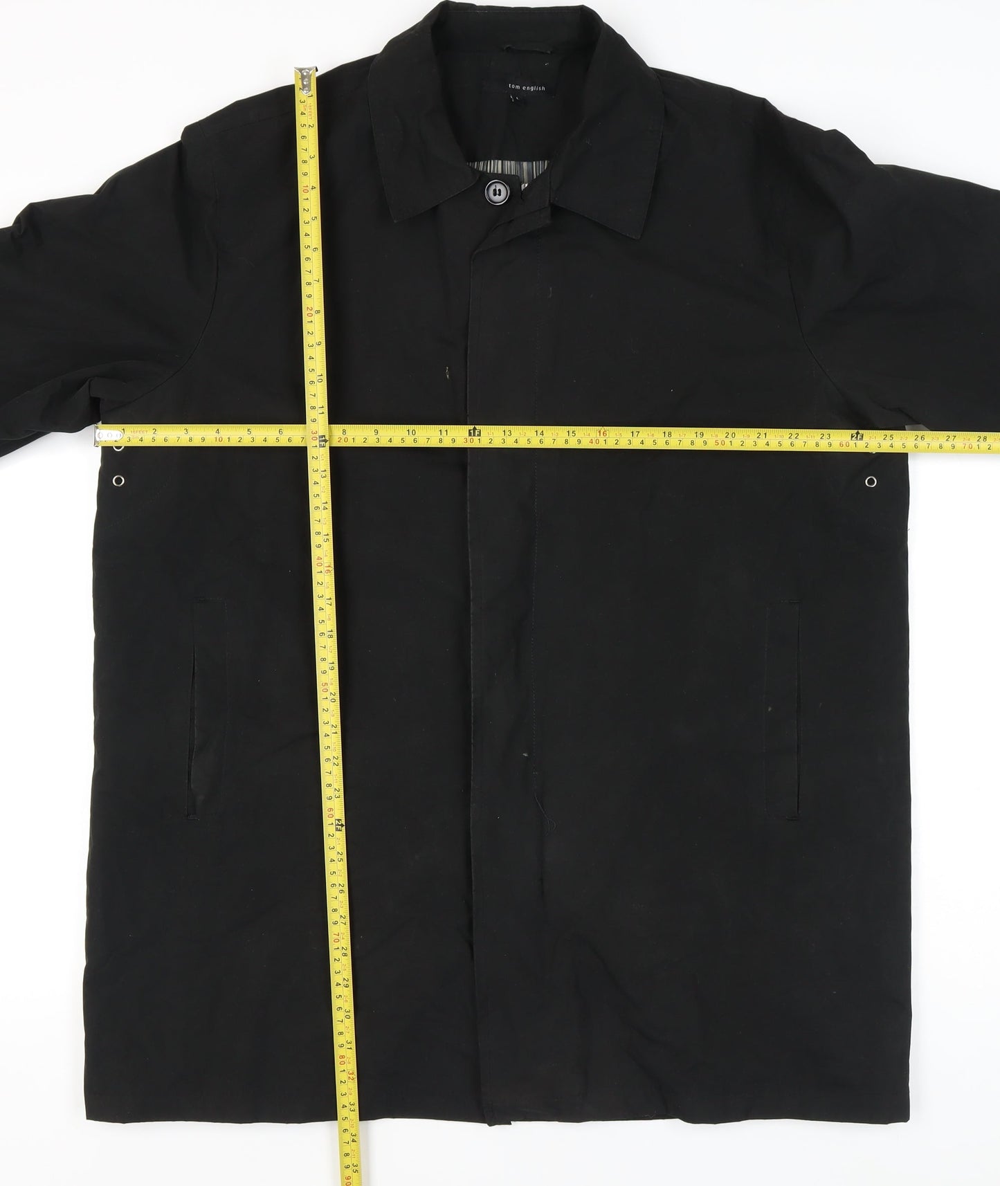 Mens UK Size L Tom English Black Overcoat