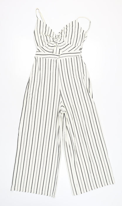 Bershka Women’s White Striped Wide-Leg Jumpsuit Size 12