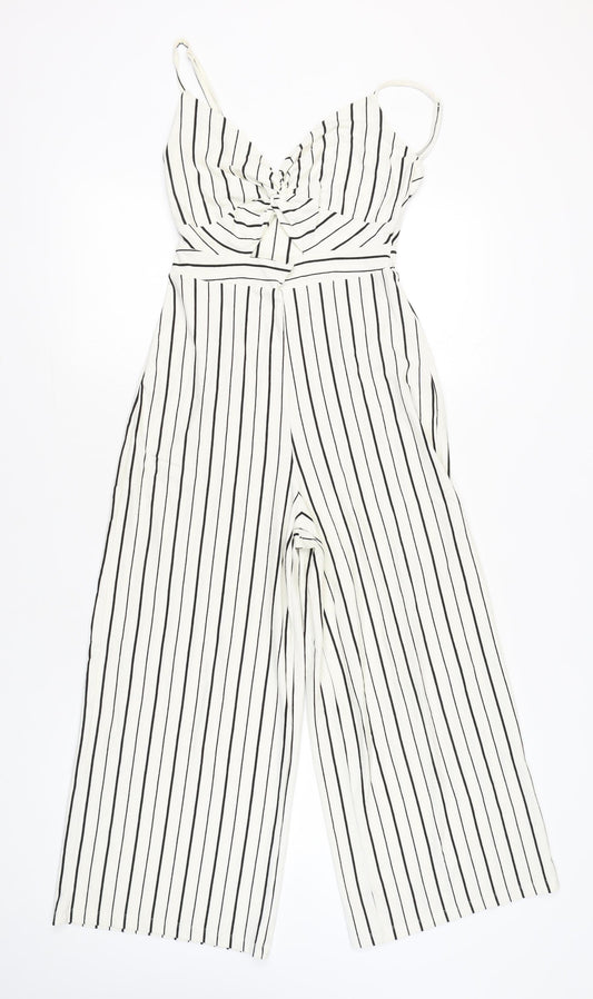 Bershka Women’s White Striped Wide-Leg Jumpsuit Size 12
