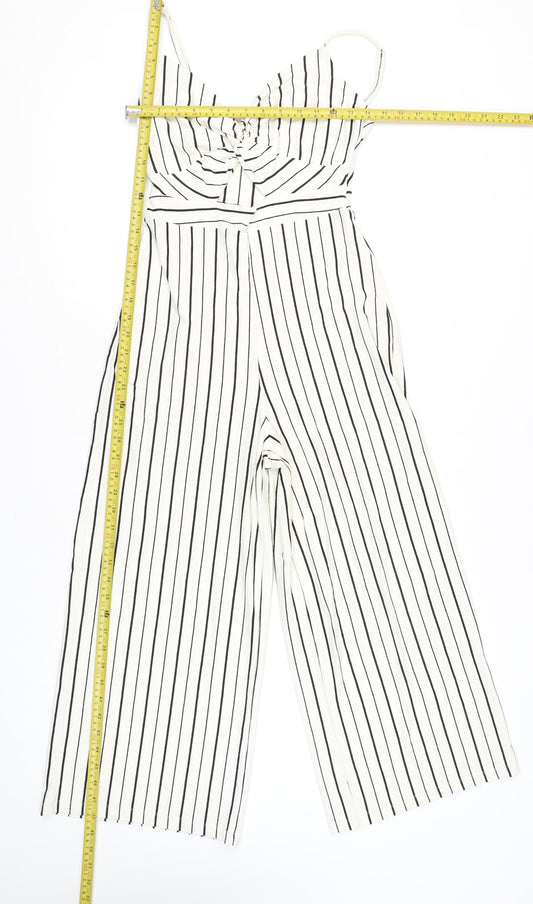 Bershka Women’s White Striped Wide-Leg Jumpsuit Size 12