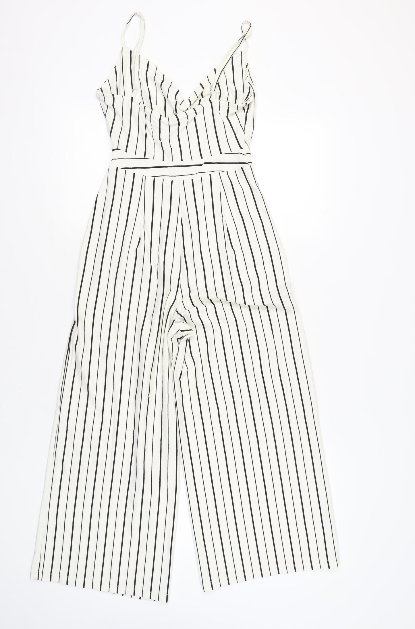Bershka Women’s White Striped Wide-Leg Jumpsuit Size 12
